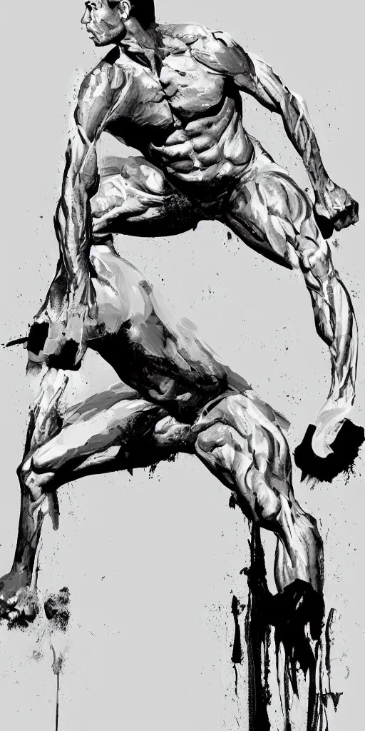 Prompt: thick long paint brush strokes, outline suggesting the physique of one!!! thin athletic man doing pullup, matte paint colors, minimal painting, negative space, long flowing brush strokes, very abstract trending on artstation