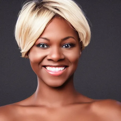 Prompt: short blonde hair black woman beautiful smile supermodel digital art , 8k