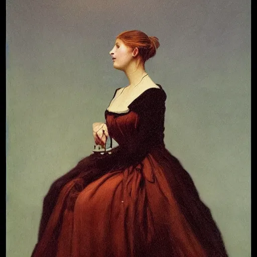 Prompt: A beautiful victorian woman, oil on canvas, portrait, dramatic lighting, masterpiece, painted by Caspar David Friedrich