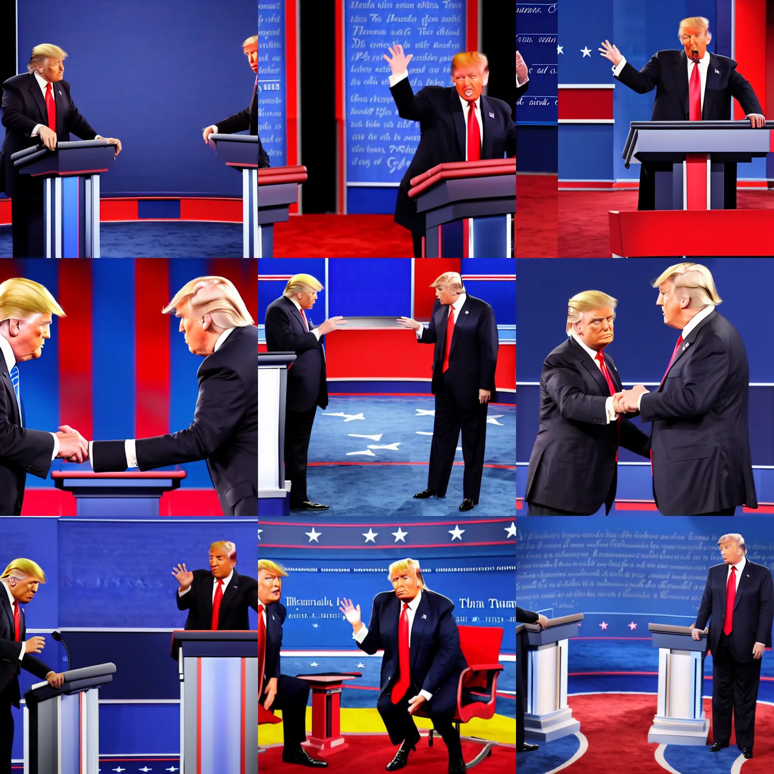 Prompt: 8K photograph of the presidential debate between Donald Trump and Mr. Bean, Getty Images