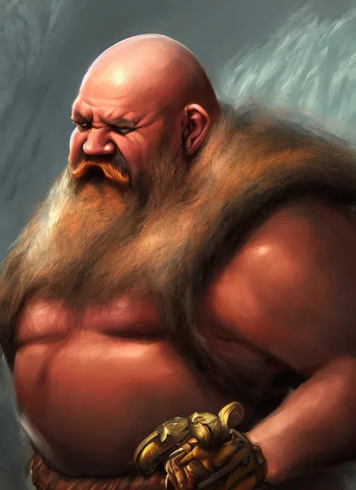 Image similar to Bald Angry Dwarven Monk with a red beard, muscular, holding a stick, Ivan Aivakovsky, Boris Vallejo, epic fantasy character art, D&D Concept Art, full length, Realistic, Regal, Refined, Detailed Digital Art, Oil Paining, Exquisite detail, post-processing, masterpiece, Cinematic Lighting, Unreal Engine, 8k, HD