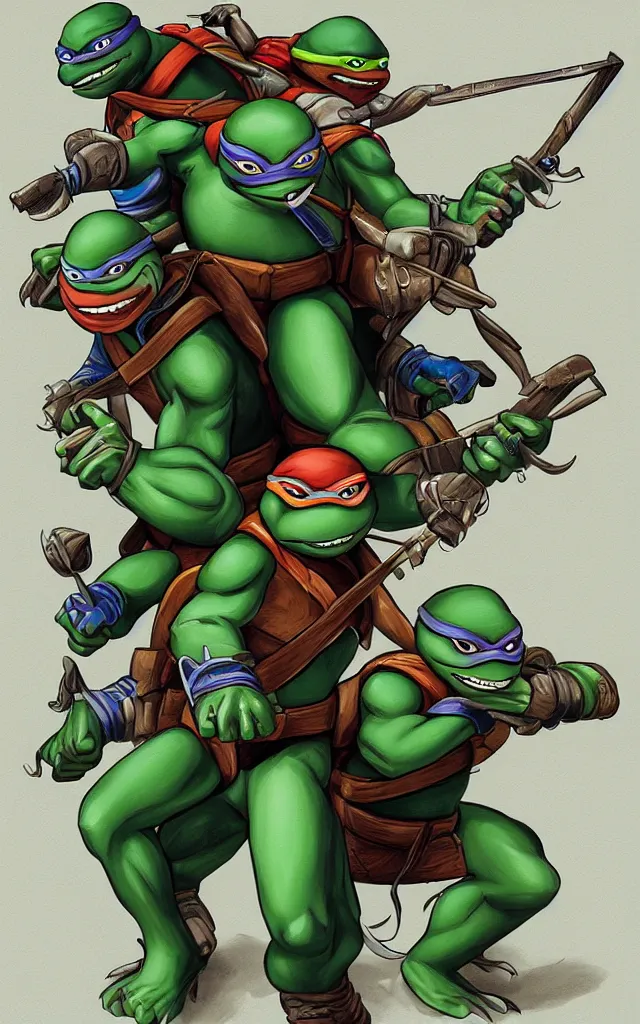 Image similar to Teenage mutant ninja turtle digital painting by brom