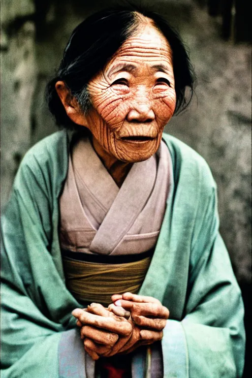 Image similar to photograph of an old japanese woman, photograph by steve mccurry