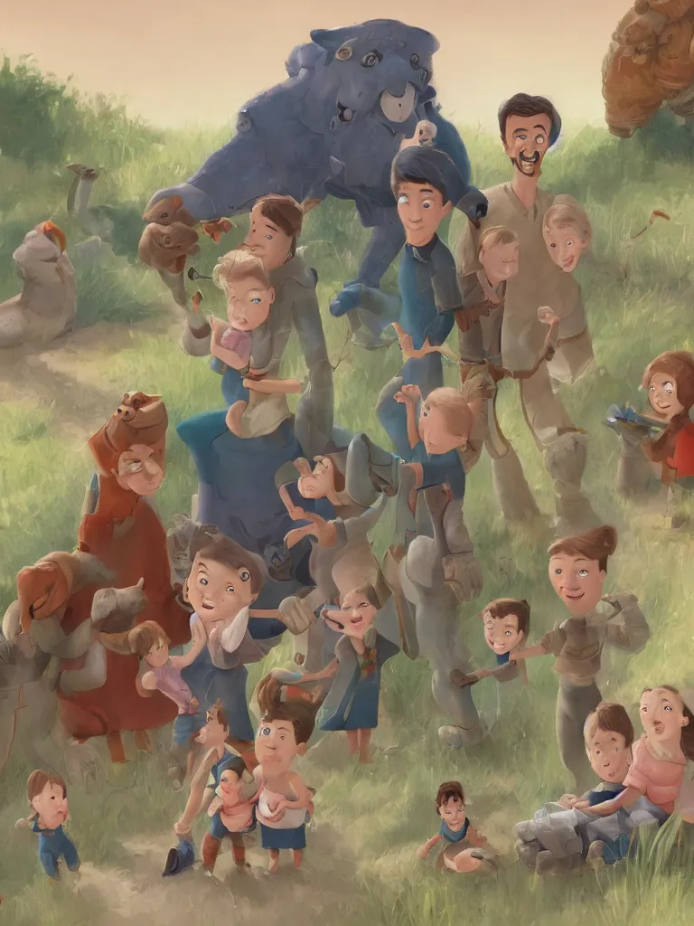 Image similar to family by Disney Concept Artists, blunt borders, rule of thirds