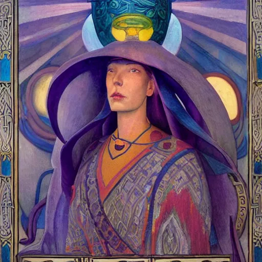 Image similar to queen of the dawn with her lantern and regalia, by donato giancola and nicholas roerich, and ( ( ( ( ( diego rivera ) ) ) ) ), symbolist, tattoos, dramatic lighting, elaborate geometric ornament, art brut, god rays, soft cool colors, smooth, sharp focus, extremely detailed