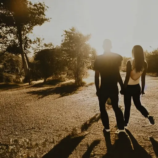 Prompt: skeleton couple holding hands and gazing to the sun eclipse