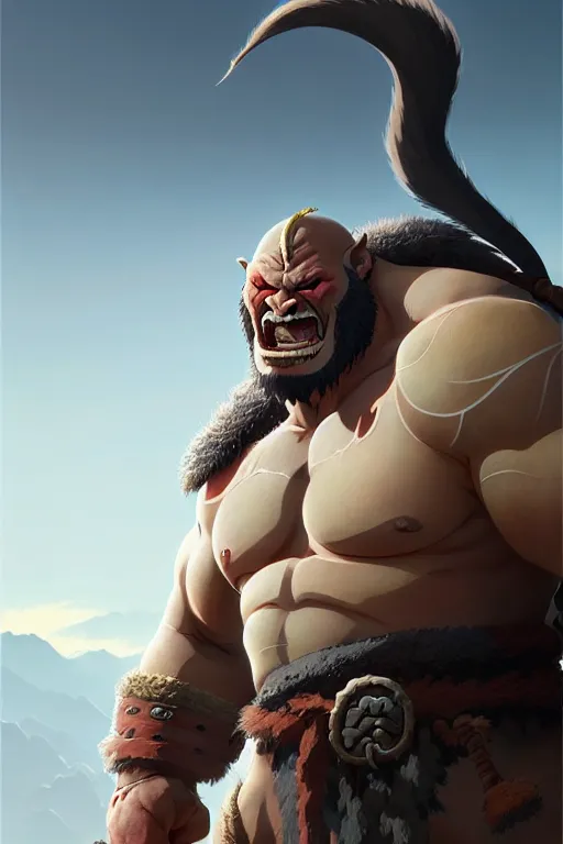 Image similar to orc barbarian male, finely detailed perfect face, exquisite details, earth magic, mid view, design on a white background, by studio muti, greg rutkowski makoto shinkai takashi takeuchi studio ghibli