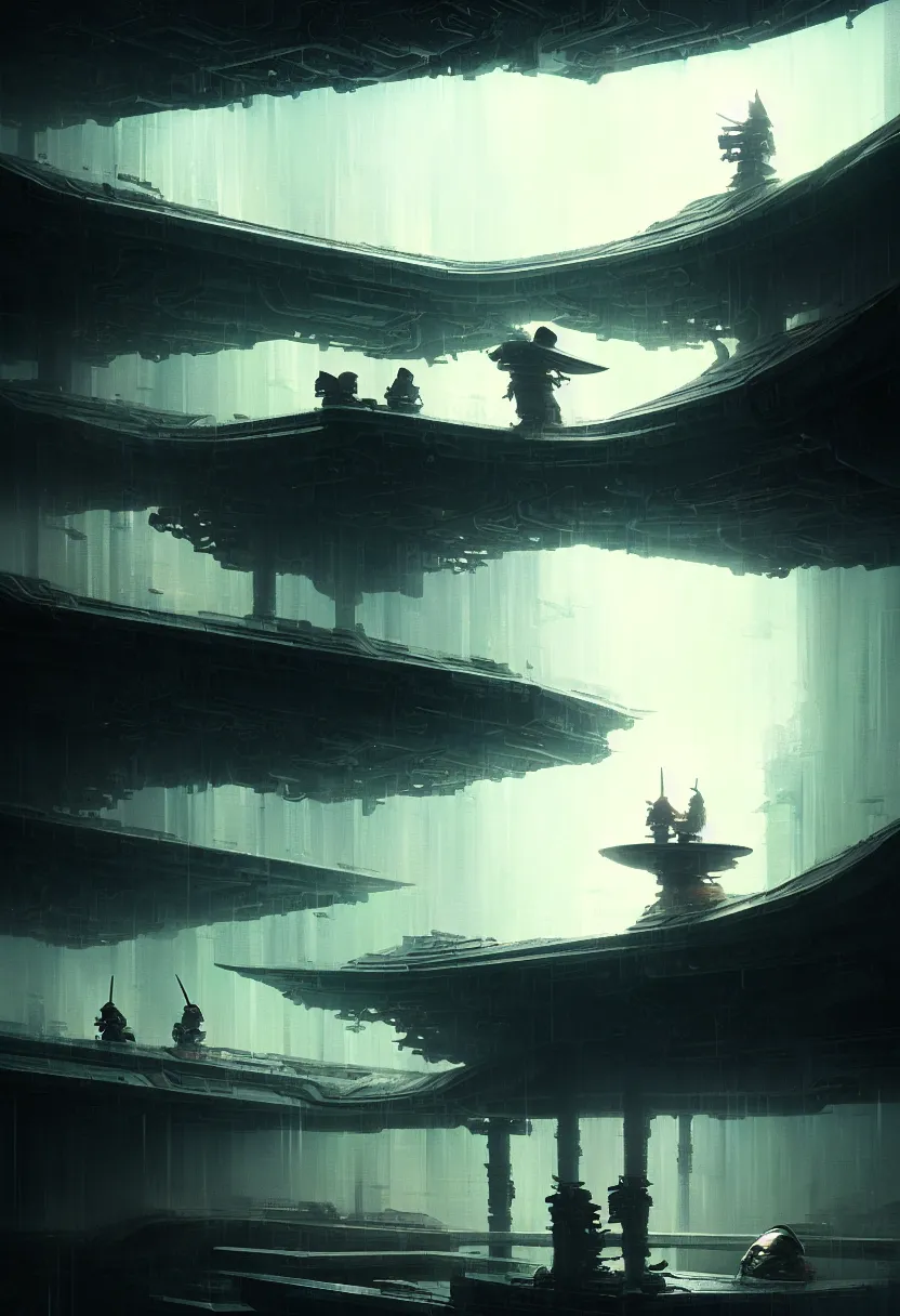 Prompt: samurai on a spaceship eating cup noodles, ultra high definition, ultra detailed, symmetry, fog, matte painting, by greg rutkowski and ross tran and wlop