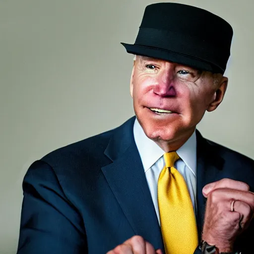 Prompt: a still of Joe Biden dressed like a gangster, Thug life. Professional photo