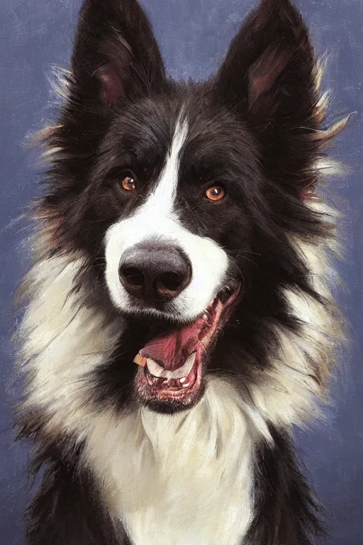 Prompt: a portrait of a cute male anthro border collie wearing a suit. by henry asencio, jon foster, ross tran, detailed, furry