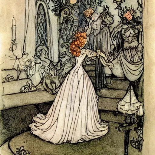 Prompt: cinderella at the ball by arthur rackham