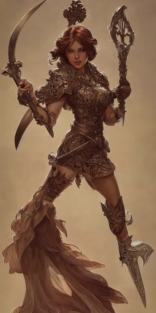 Prompt: full body character sheet of a beautiful girl in a pose wielding a battle axe, d & d, fantasy, intricate, elegant, highly detailed, digital painting, artstation, character concept art, smooth, sharp focus, illustration, art by artgerm and greg rutkowski and alphonse mucha