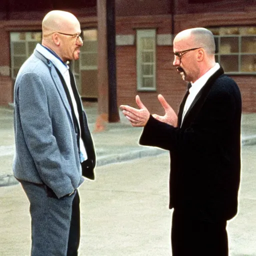 Prompt: Walter White talking to Jerry on the set of Seinfeld.