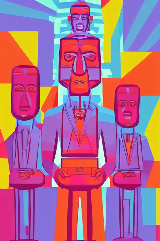 Image similar to cubist moai statue cutout digital illustration cartoon colorful beeple