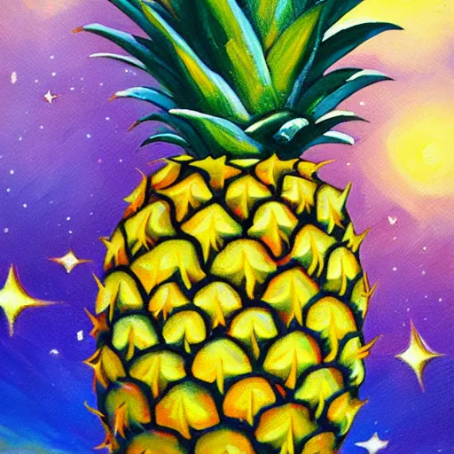 Prompt: a pineapple floating in space, oil painting