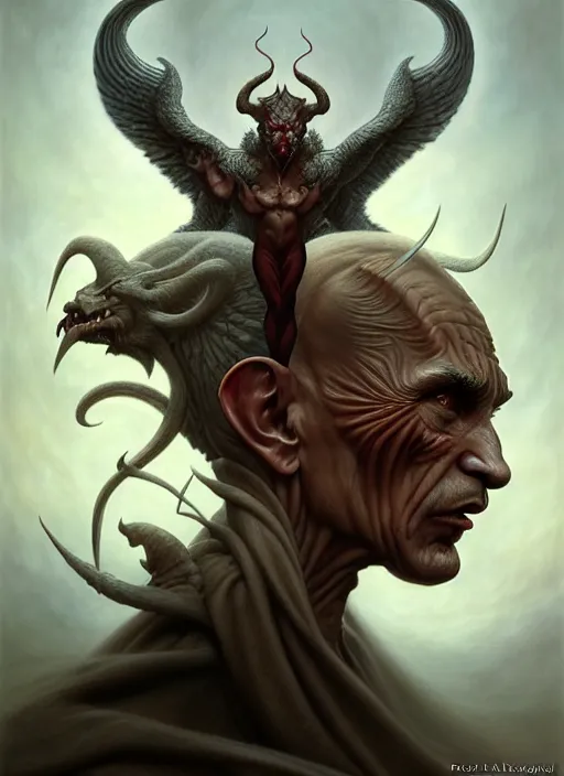 Prompt: putin as an devil, aesthetic, fine art, intricate, elegant, highly detailed, realistic hair, centered, digital painting, art station, conceptual art, soft, sharp focus, illustration, artwork, artgerm, tomasz alen kopera, peter mohrbacher, donato giancola, wlop, boris vallejo