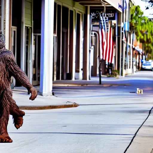 Image similar to bigfoot walking down the street in downtown Pensacola Florida