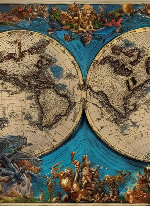 Image similar to detailed world map _ by _ filipe _ pagliuso _ and _ justin _ gerard _ symmetric _ fantasy _ highly _ detailed _ realistic _ intricate _ port