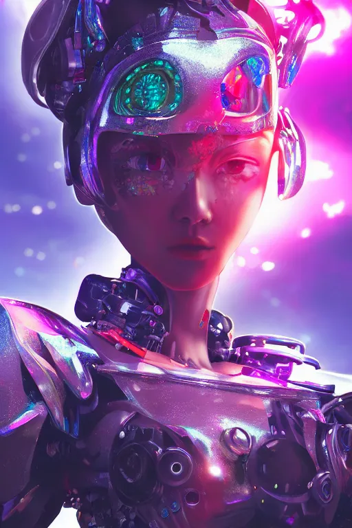 Prompt: a highly detailed portrait of a kpop idol mecha lady in spiked cyberpunk bioarmor trending on artstation by yoshitake amano, holographic undertones, octane rendered, highly saturated colors, futuristic, 2 k aesthetic, dramatic lighting, 4 k