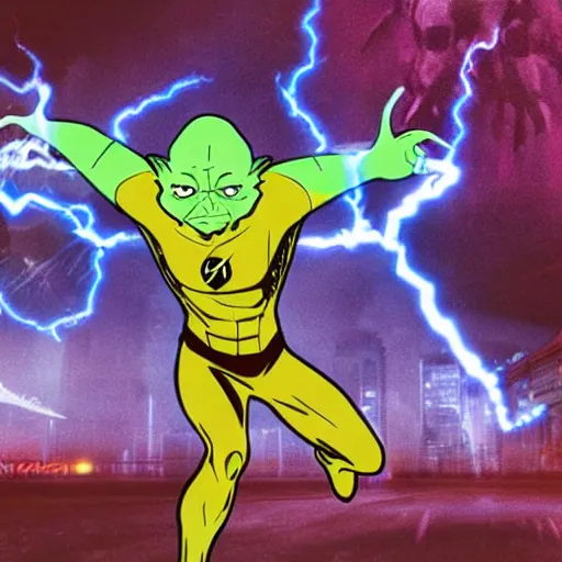 Prompt: reverse flash mixed with yoda