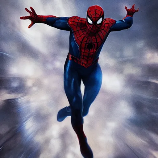 Image similar to ryan reynolds as spider - man, wearing a black and blue suit, cinematic, volumetric lighting, f 8 aperture, cinematic eastman 5 3 8 4 film, photorealistic by greg rutkowski, by stanley artgerm, by alphonse mucha