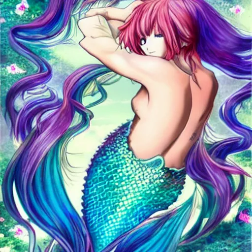 Image similar to beautiful anime mermaid,