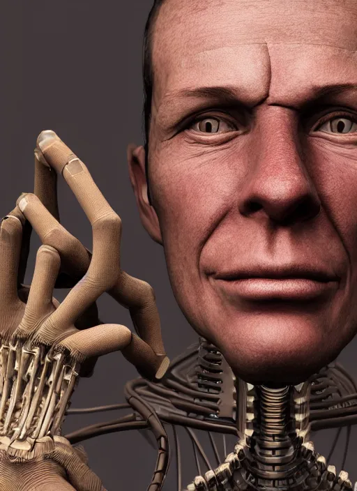 Prompt: portrait photography of desperate human connected to biomechanical machine, masterpiece, clean 3 d render, seamless