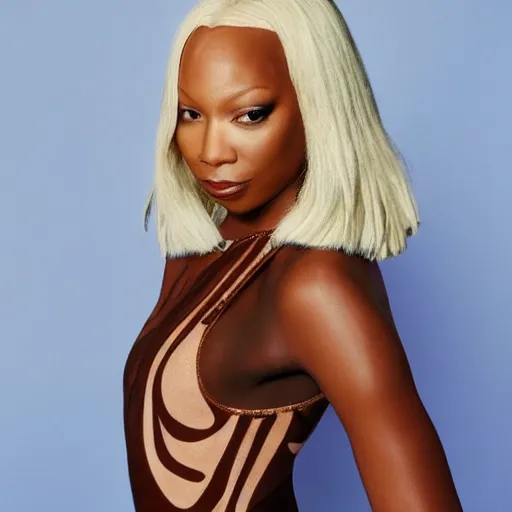 Prompt: african skin sia furler wearing a skin colored leotard full body artistic dinner photoshoot