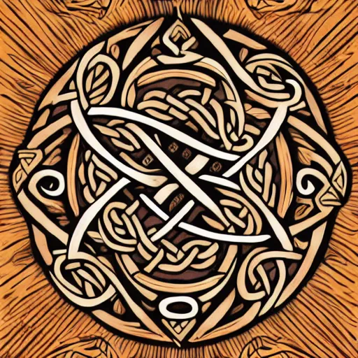 Image similar to a circular vector tattoo design in a spiky tribal style, and in a celtic knot style.