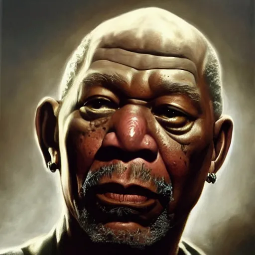 Image similar to ultra realistic portrait painting of morgan freeman as voldemort, art by frank frazetta, 4 k, ultra realistic, highly detailed, epic lighting