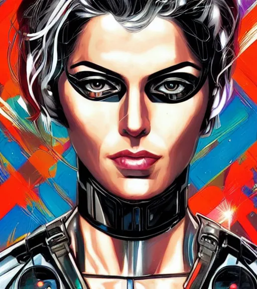 Image similar to portrait of a female android, by DC comics and Sandra Chevrier