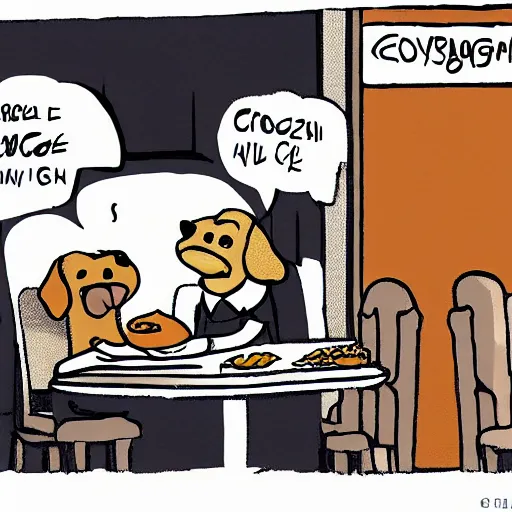 Prompt: dog eating croissants in paris cartoon