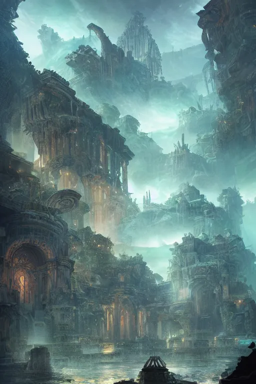 Image similar to marvellous lost city of atlantis, powerfull, intricate, elegant, volumetric lighting, digital painting, highly detailed, artstation, sharp focus, illustration, concept art, ruan jia, steve mccurry