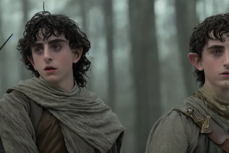 Image similar to timothee chalamet plays an elf in the lord of the rings return of the king, highly detailed, cinematic lighting, 4 k, arricam studio 3 5 mm film camera, kodak 5 2 7 9 ( tungsten - balanced ) film stock