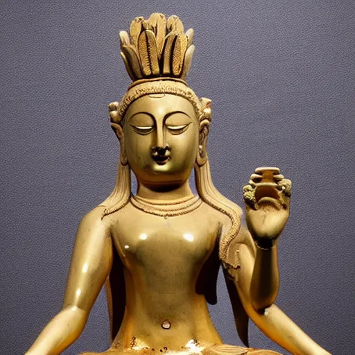 Image similar to marble and gold statue of a many - armed goddess sitting full lotus