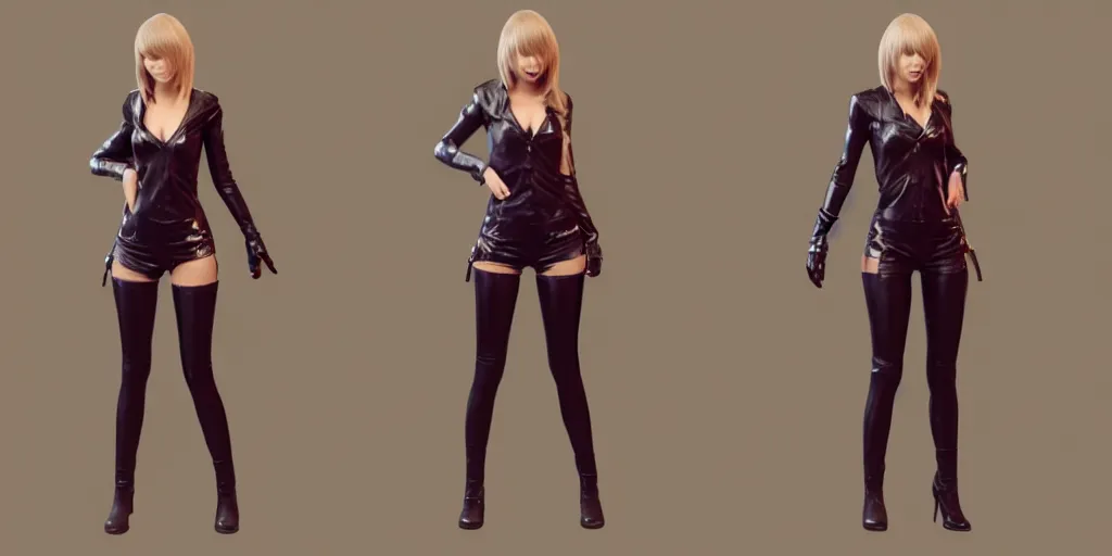 Image similar to full-body character sheet of Taylor swift for the music video ‘More’ by KDA (league of legend), 3d render, octane render, 4K, volumetric, trending on art station