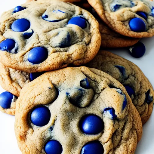 Prompt: blue chocolate chip cookie