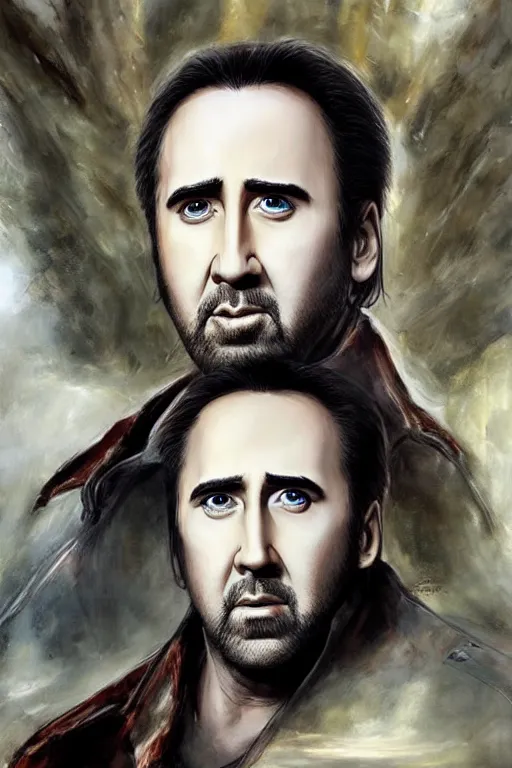 Image similar to a portrait of a Nicolas Cage in a scenic environment by Artgerm, detailed,