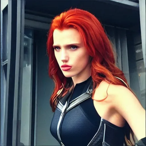 Prompt: “ bella thorne as black widow in the avengers ”