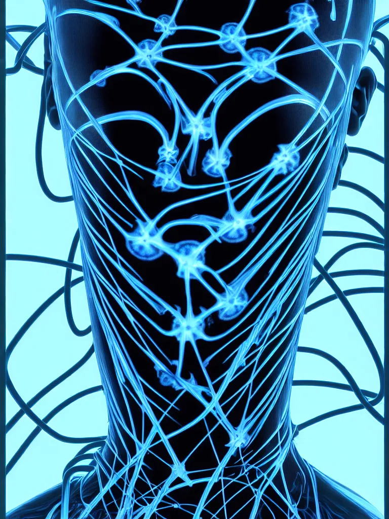 Prompt: x - ray bioscans, new ai race, inspired by æon flux, hideo kojima, mobius, shepard fairey, pre - raphaelite, manga art, ferrofluid, quantum, unsettling yet enticing, wires, veins, ultrafine inklines, 4 k photorealistic, full shot,