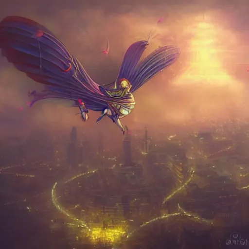 Image similar to flying, flower - shaped city, sky, fantasy art, steampunk