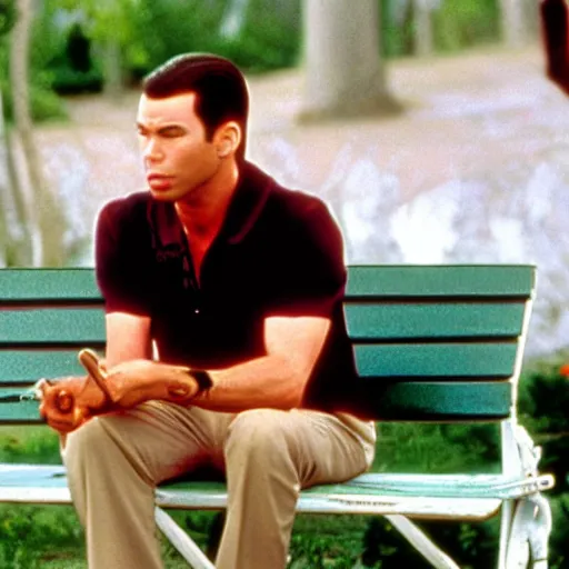 Image similar to john travolta as forrest gump