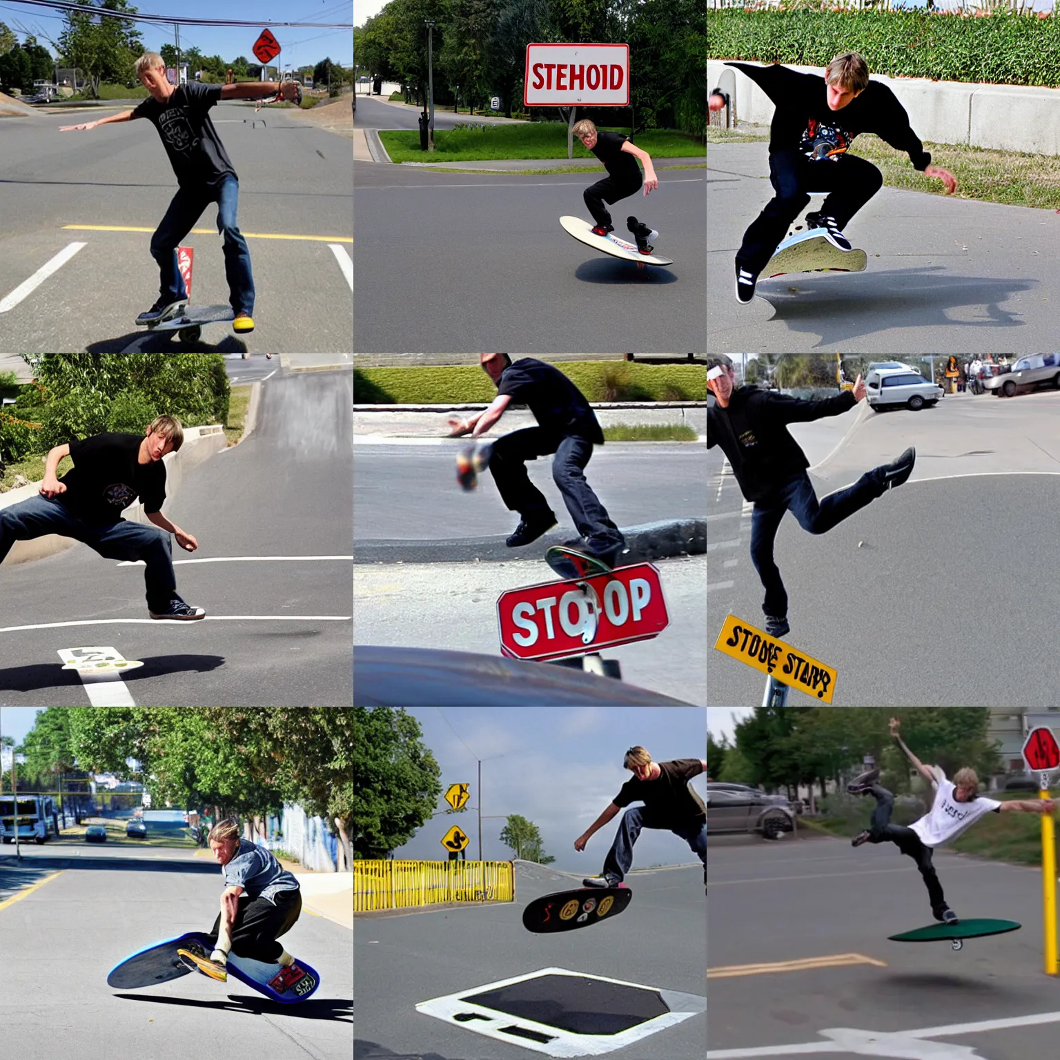 Prompt: tony hawk hits stop sign