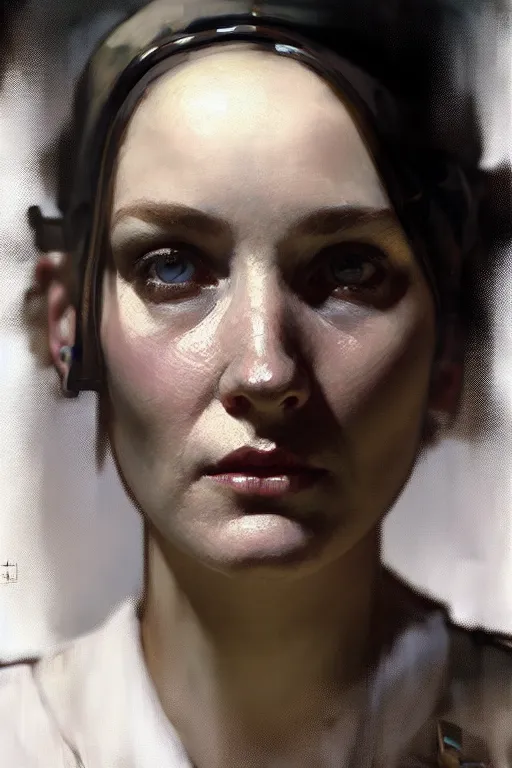 Image similar to hyperrealist portrait of a ww 2 female nurse by jeremy mann and alphonse mucha, fantasy art, photo realistic, dynamic lighting, artstation, poster, volumetric lighting, very detailed faces, 4 k, award winning