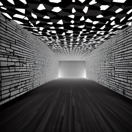 Image similar to inside of blank dark without light endless cube with black walls. Realistic Concept Art photography