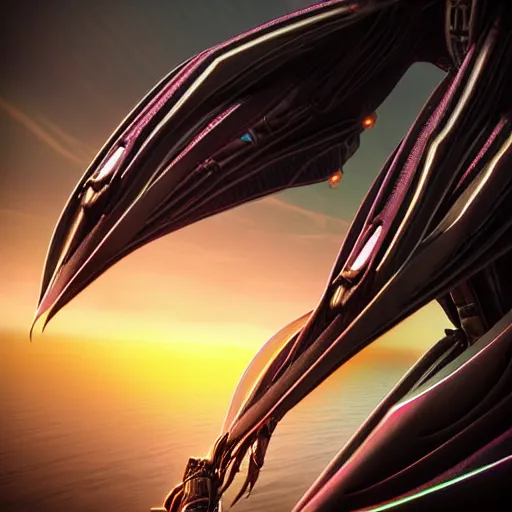 Prompt: worm's eye view from the floor, looking up, at a highly detailed 300 foot tall giant exquisite beautiful female warframe, as an anthropomorphic robot dragon, posing elegantly over your tiny form, camera looking up from the ground, at the beach on a sunset, sleek streamlined design, streamlined matte black armor, sharp detailed claws, detailed sharp robot dragon feet, giantess shot, upward shot, ground view shot, front shot, cinematic shot, high quality warframe fanart, captura, realistic, professional digital art, high end digital art, furry art, giantess art, anthro art, DeviantArt, artstation, Furaffinity, 8k HD render, epic lighting