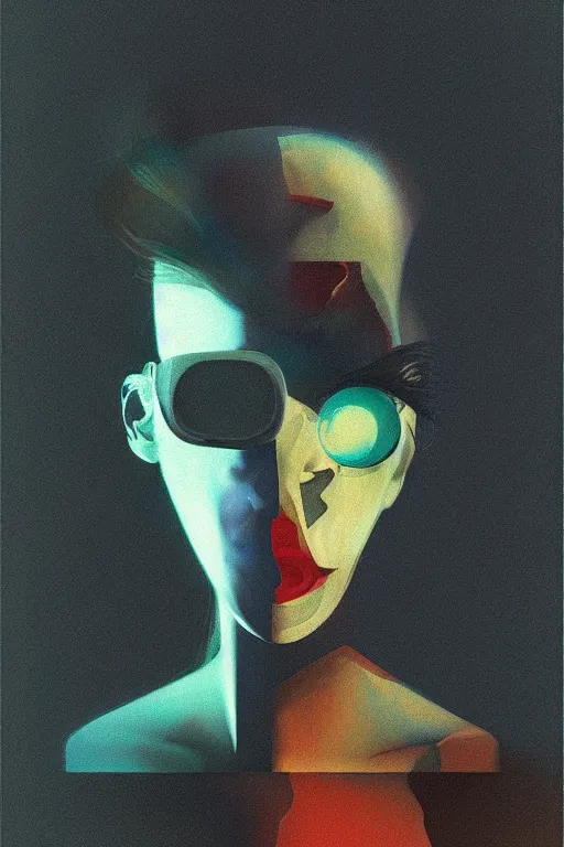 Image similar to woman wearing oculus and digital glitch head edward hopper and james gilleard, zdzislaw beksisnski, higly detailed