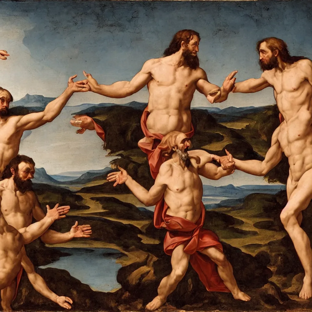 Image similar to the creation of adam with neanderthals