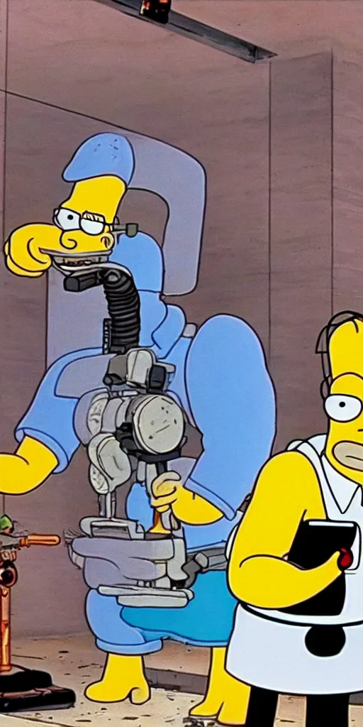 Image similar to homer simpson in the movie the terminator 1 9 8 4