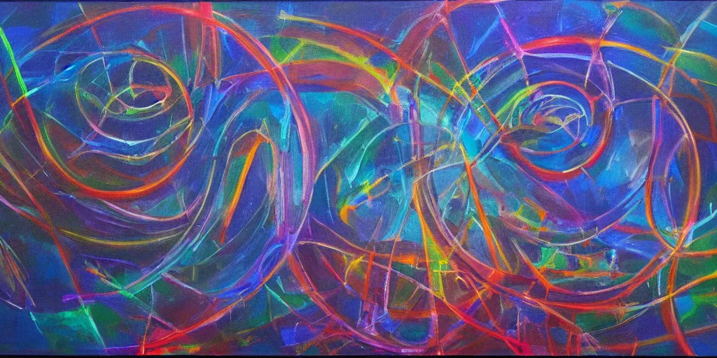 Image similar to the inner structure of quantum reality waves. Oil on canvas. Modern painting.